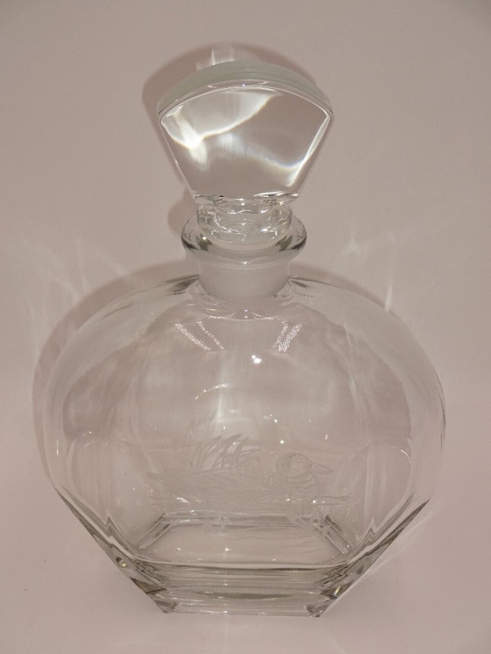 Vintage 1970s Luigi Bormioli Light & Music Crystal Decanter Etched Mallard Duck